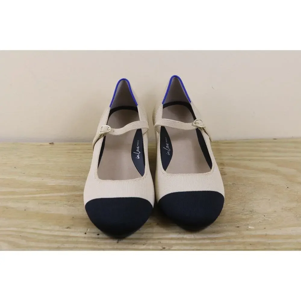 New Rothys 8.5 The Mary Jane Heel Cream Captoe Slip On Shoes Pumps